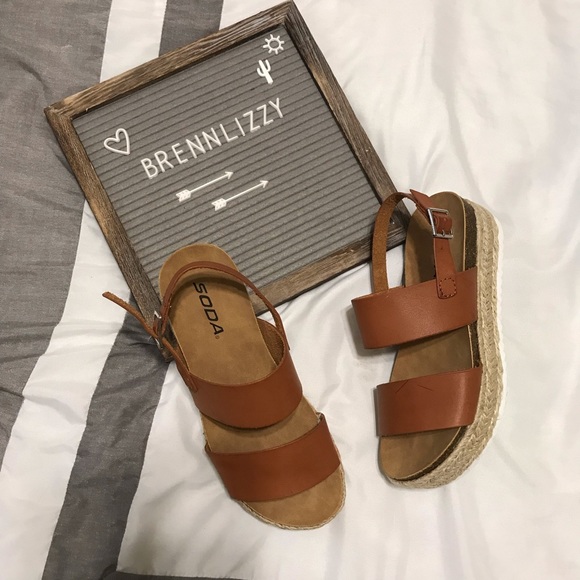 New! Sandals Wedges Tan 2 Strap 2" Heel Espadrille - Picture 6 of 7